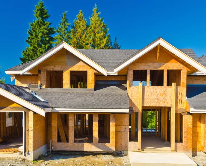 Front view of a new house being built