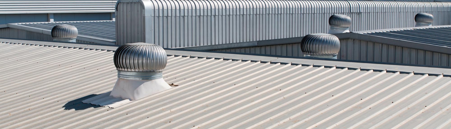 Architectural detail of metal roofing on commercial construction